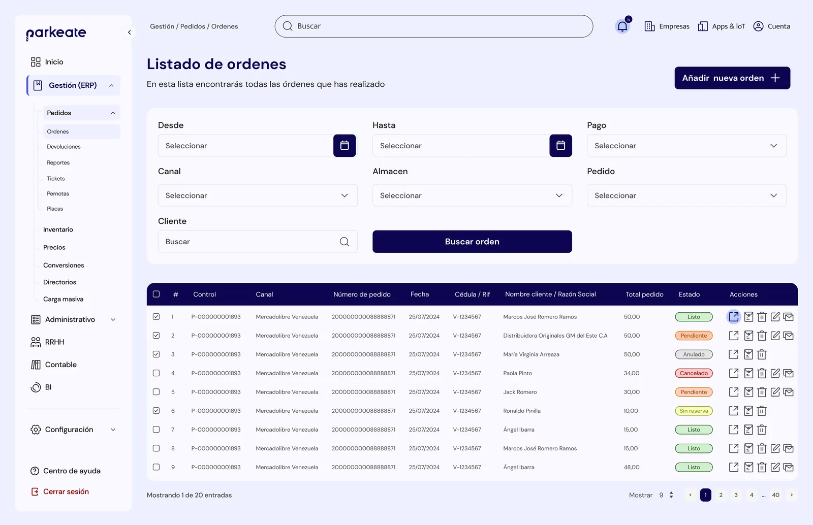 Parkeate — Backoffice — 2
