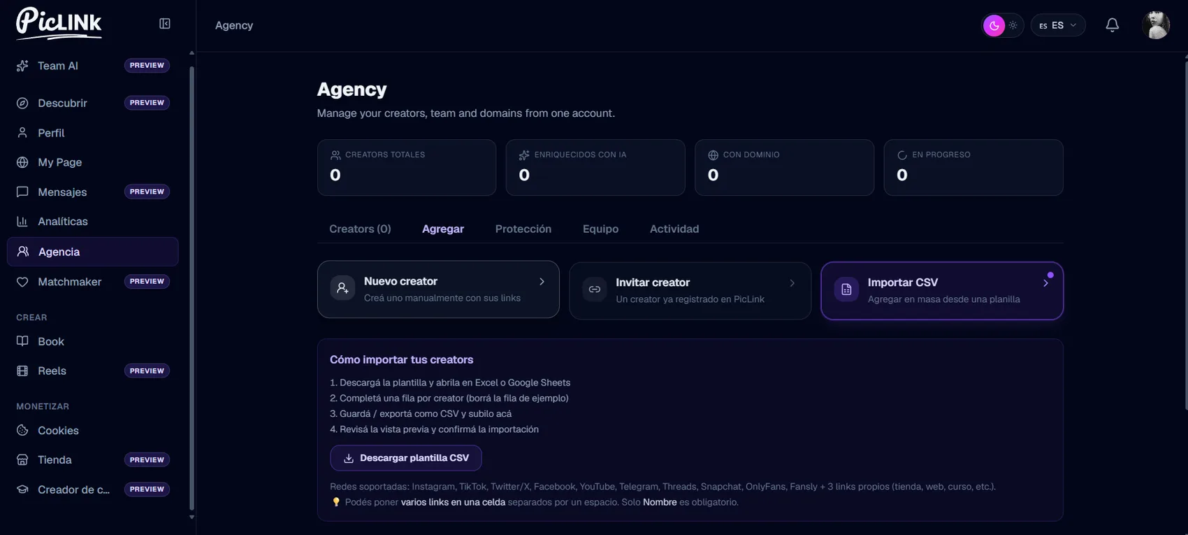 Piclink — Usuario agency — 1